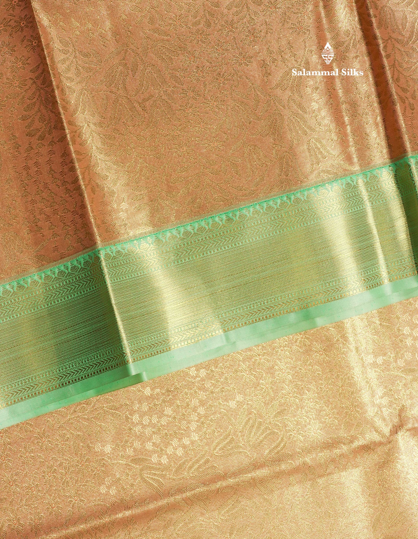 Light Peach Tissue Bridal Semi Silk Saree With Contrast Rexona Green Border
