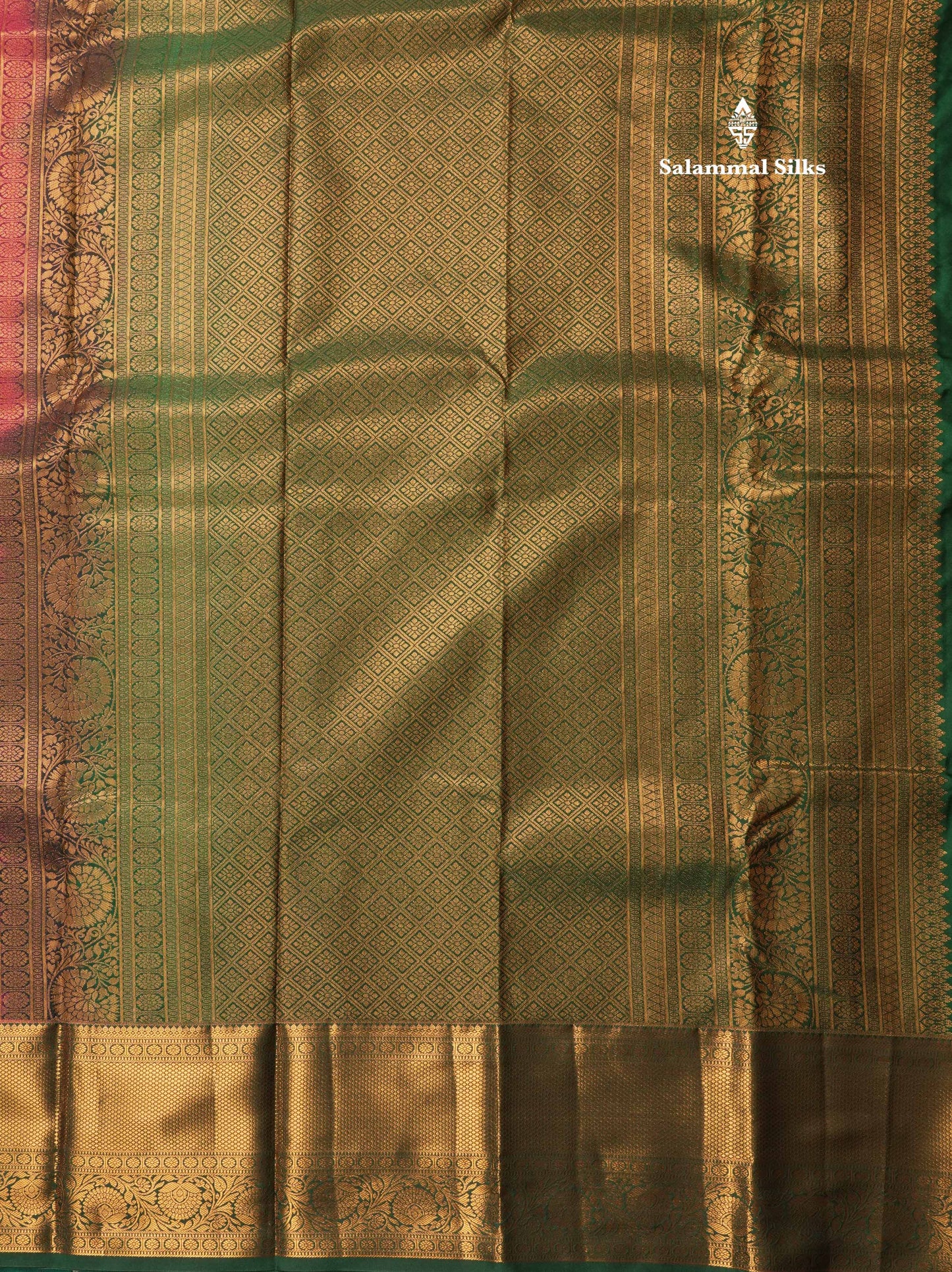 Magenta Pink Bridal Semi Silk Saree With Contrast Bottle Green Border