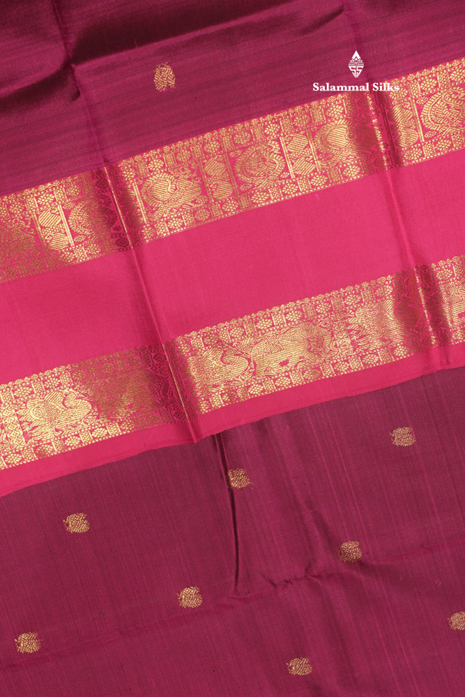 Magenta Colour Pure Kanjivaram Silk Saree With Traditional Gap Border