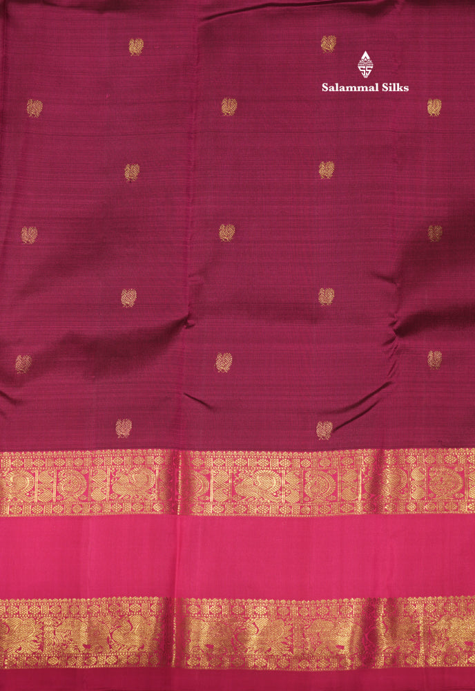 Magenta Colour Pure Kanjivaram Silk Saree With Traditional Gap Border