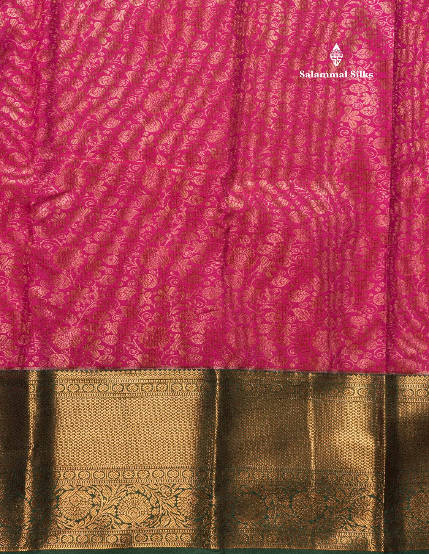 Magenta Pink Bridal Semi Silk Saree With Contrast Bottle Green Border