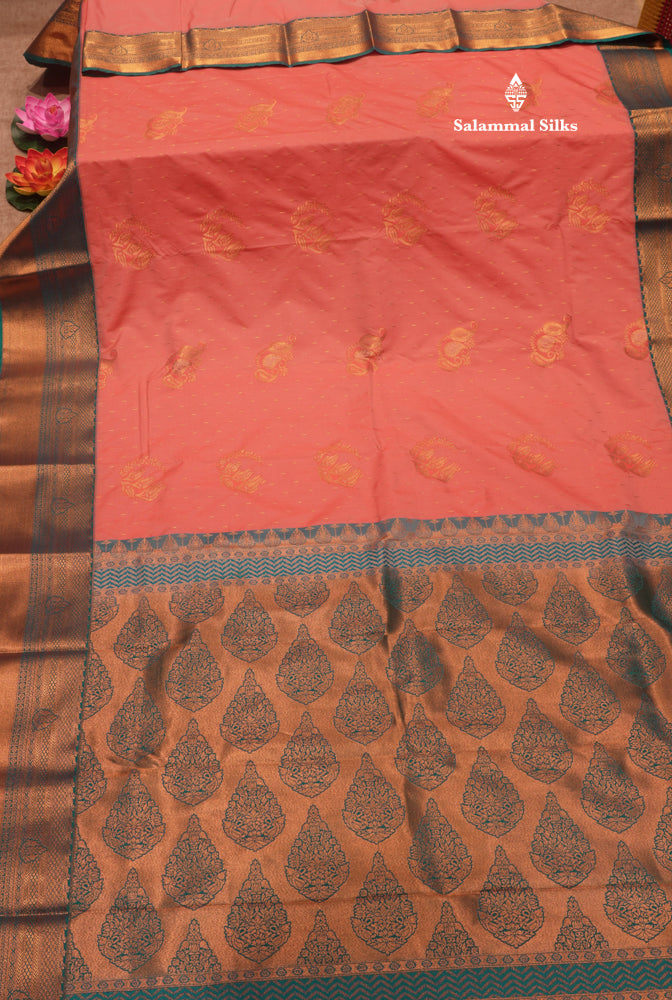 Onion Pink Colour Semi Silk Saree With Sapphire Green Border