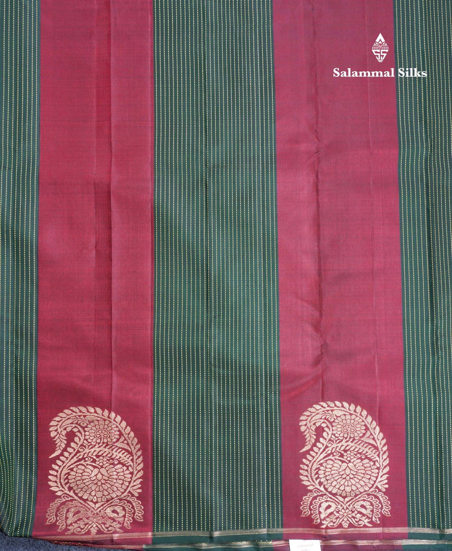 Bottle Green And Wine Zari Lines Beautiful Pure Kanjivaram Silk Saree Pure Zari without Border