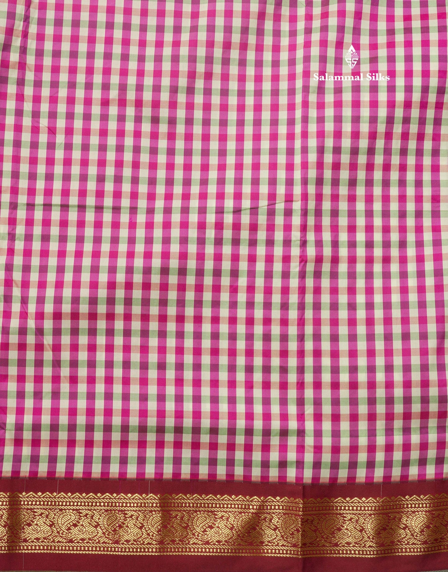 9.5 Yards Semi Silk Saree Multicolour Checks with Maroon Border