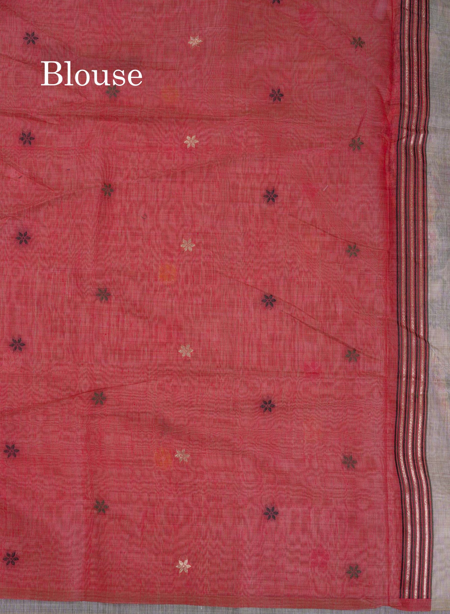 Beautiful Cream Sandal Thread Work Buttas Muga Cotton Saree With Contrast Red Blouse