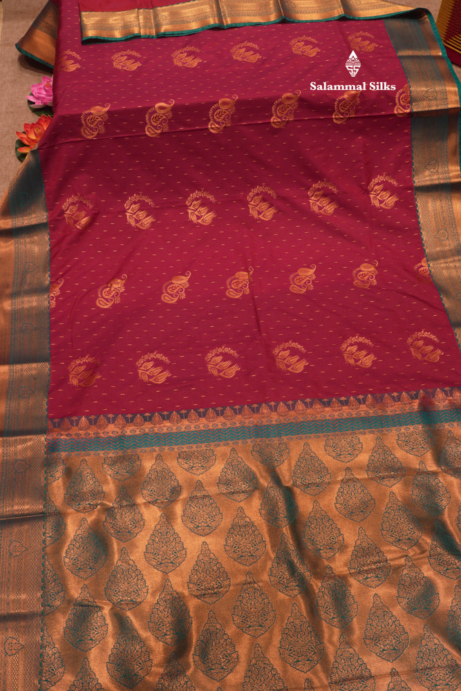 Onion Pink Colour Semi Silk Saree With Sapphire Green Border