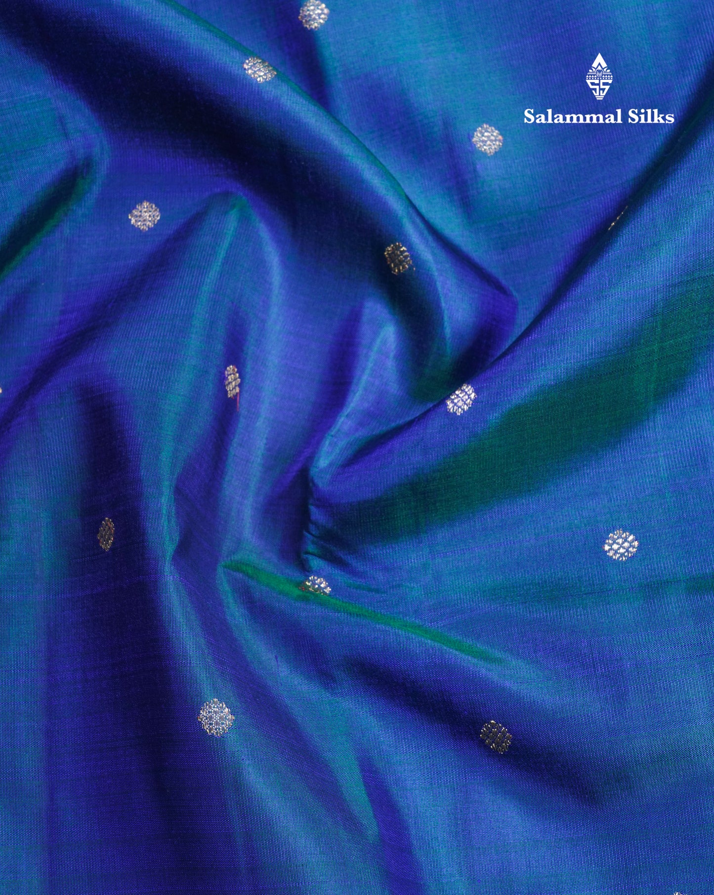 Peacock Blue Beautiful Small Buttas Pure Kanjivaram Silk Saree Pure Zari with Violet Small Border