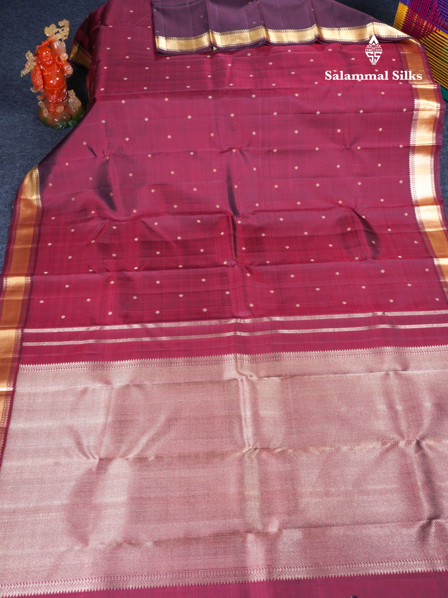 Maroon Beautiful Small Buttas Pure Kanjivaram Silk Saree Pure Zari with Self Border
