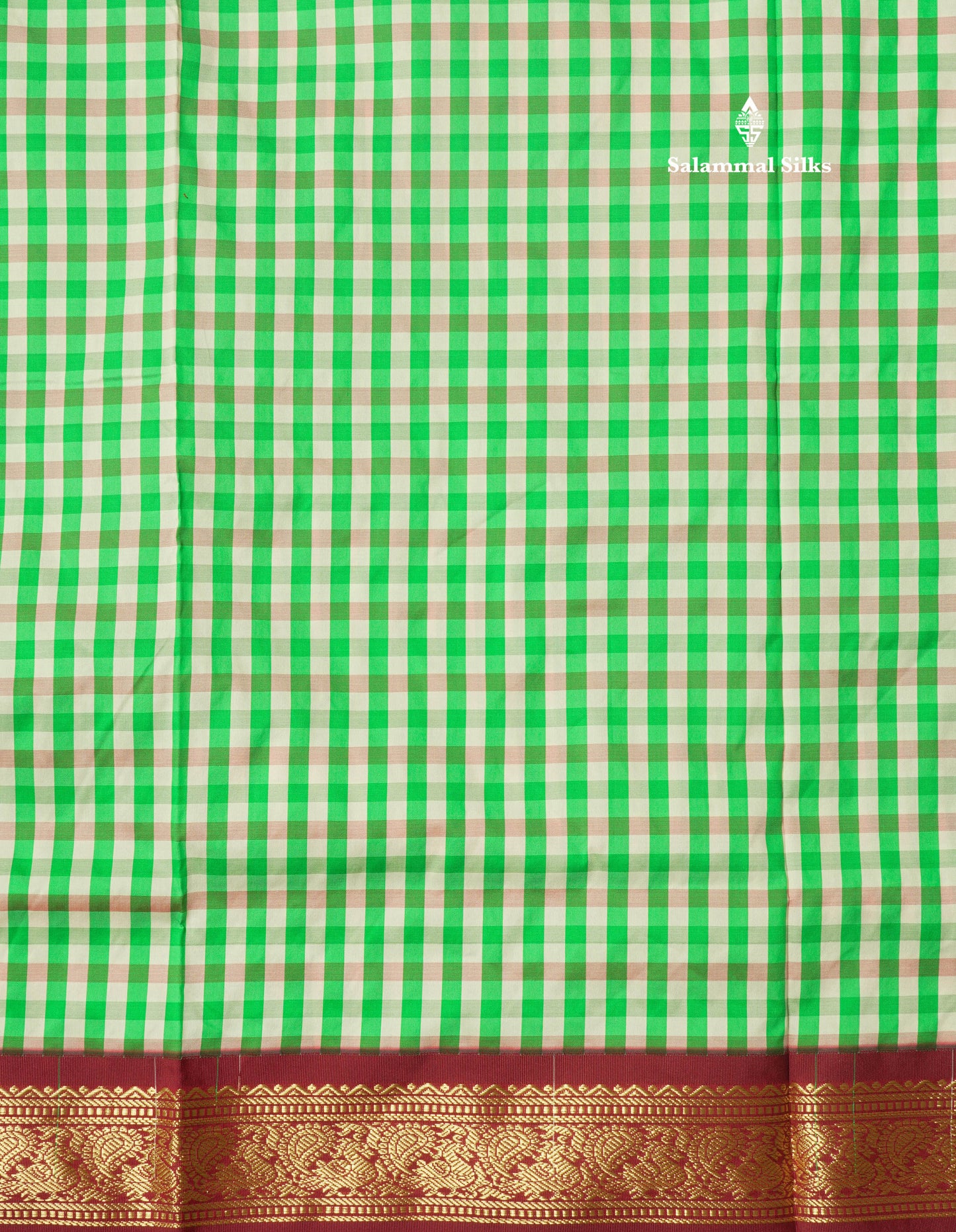 9.5 Yards Semi Silk Saree Multicolour Checks with Maroon Border