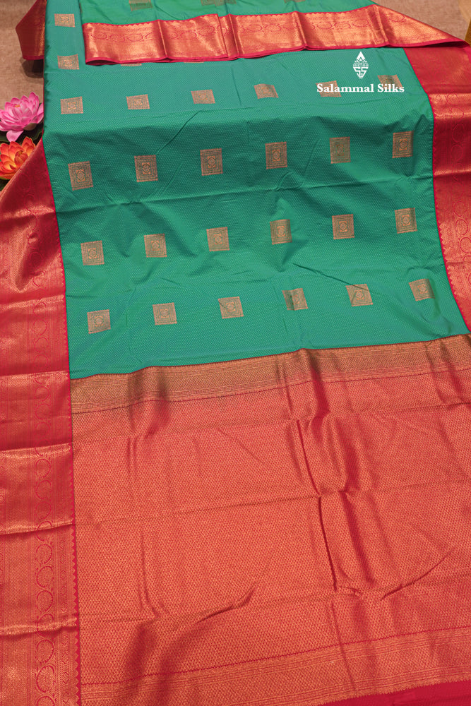 Sapphire Green Colour Semi Silk Saree With Pink Border