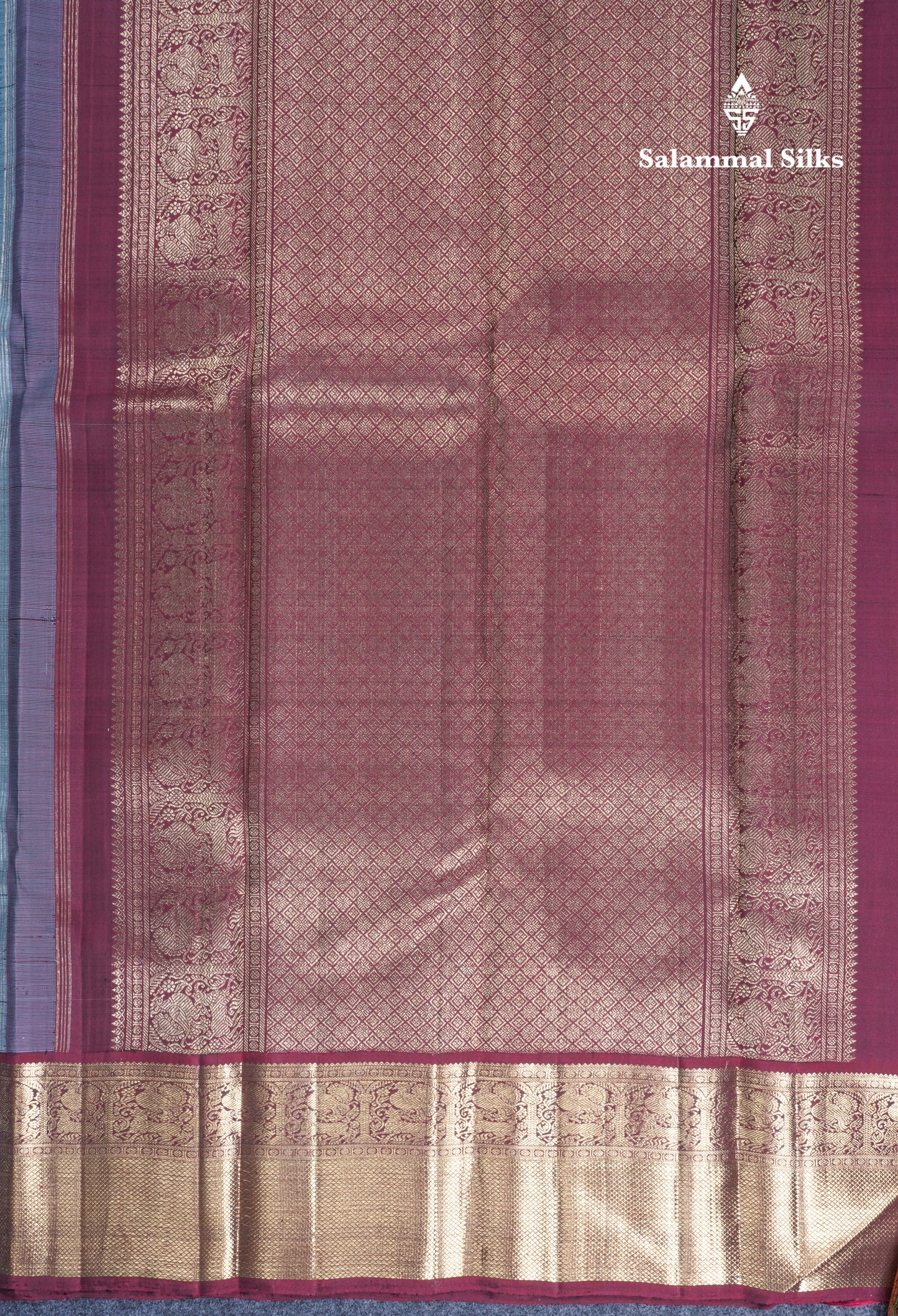 Grey Beautiful Pure Kanjivaram Silk Saree Pure Zari with Traditional Korvai Dark Maroon Border