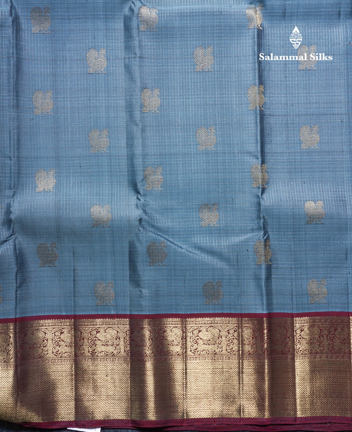 Grey Beautiful Pure Kanjivaram Silk Saree Pure Zari with Traditional Korvai Dark Maroon Border