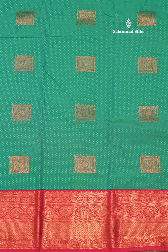 Sapphire Green Colour Semi Silk Saree With Pink Border