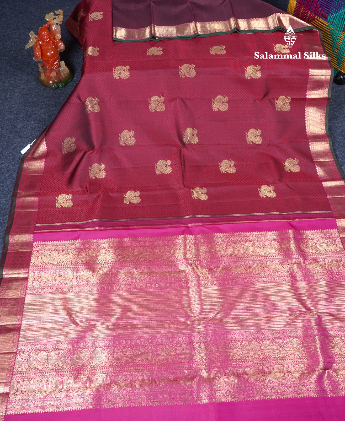 Maroon Pure Kanjivaram Silk Saree Pure Zari with Beautiful Traditional Border