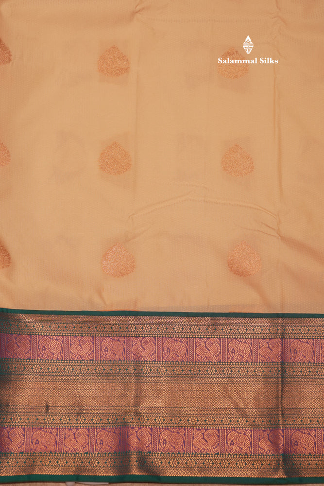 Sandal Colour Semi Silk Saree With Peacock Green Traditional Border