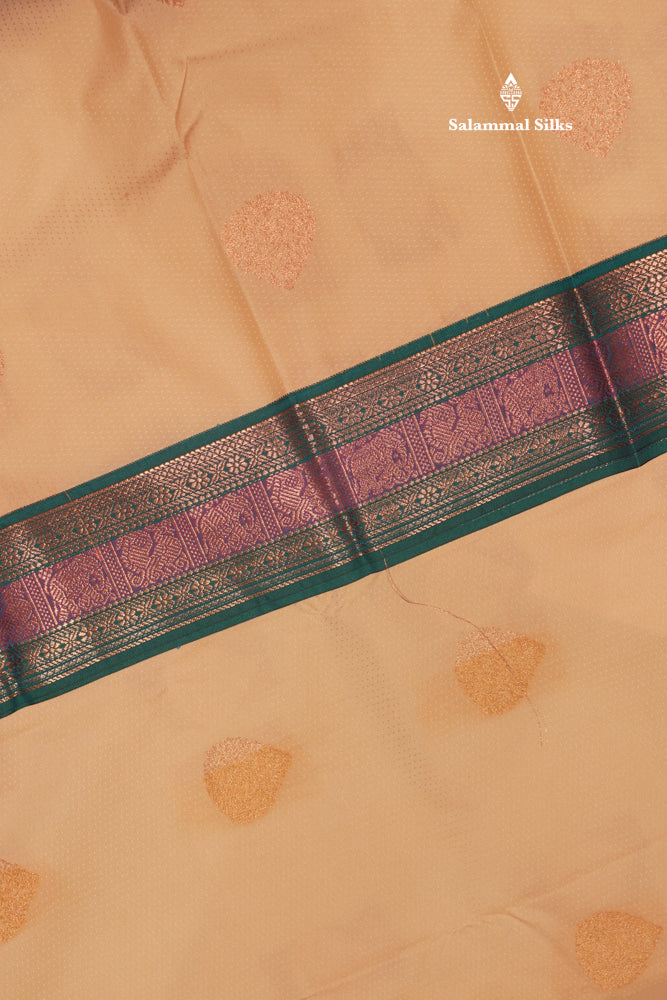 Sandal Colour Semi Silk Saree With Peacock Green Traditional Border