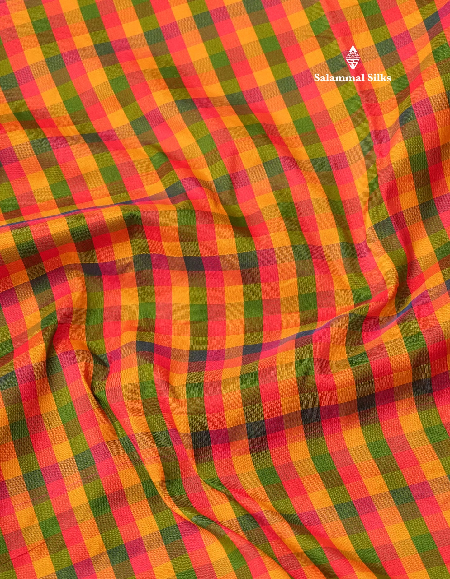 9.5 Yards Semi Silk Saree Multicolour Checks with Contrast Maroon Border