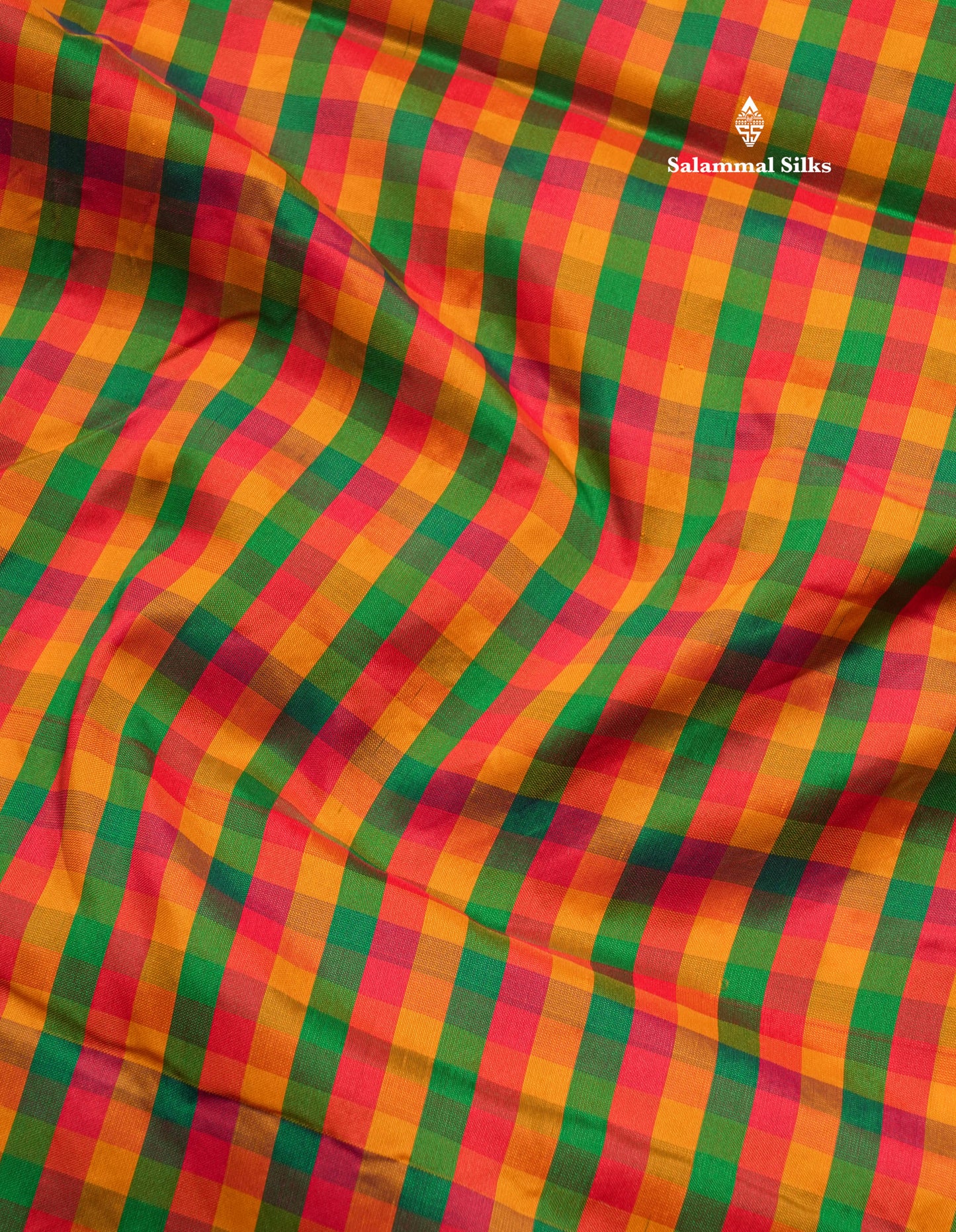 9.5 Yards Semi Silk Saree Multicolour Checks with Contrast Maroon Border