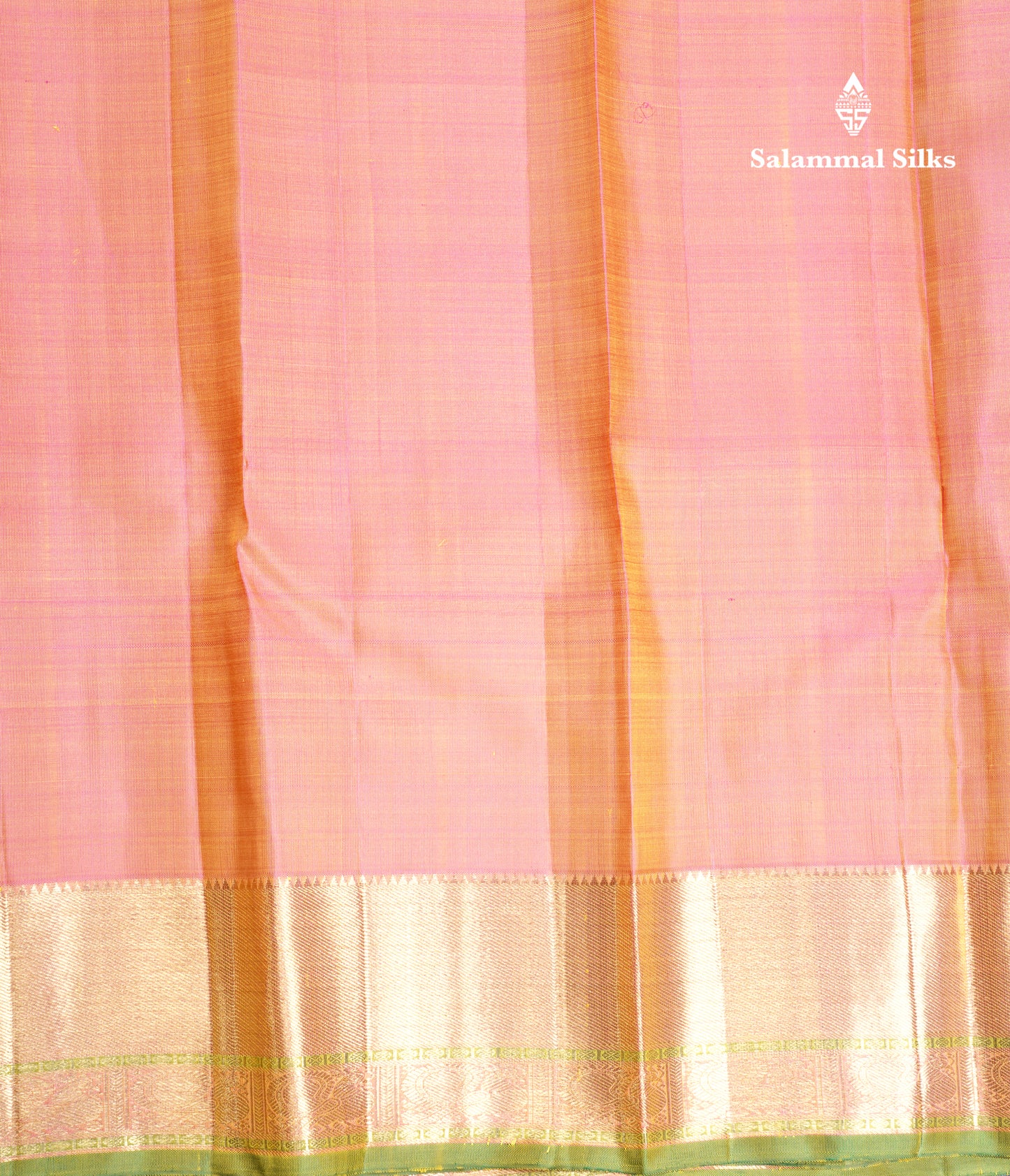 Parrot Green Traditional Buttas Pure Kanjivaram Silk Saree Pure Zari with Pink Border