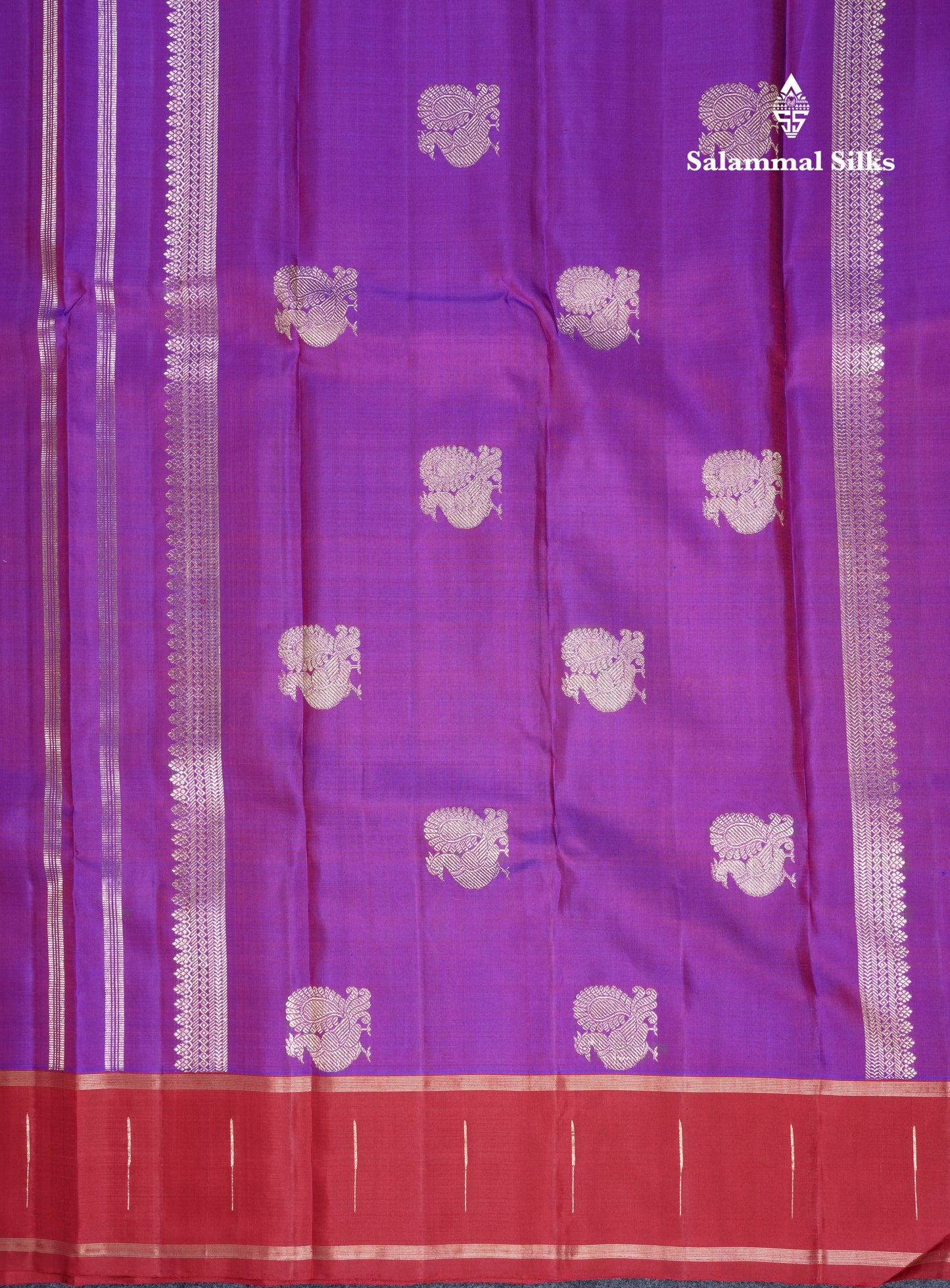 Violet Beautiful Traditional Buttas Pure Kanjivaram Silk Saree Pure Zari with Maroon Border