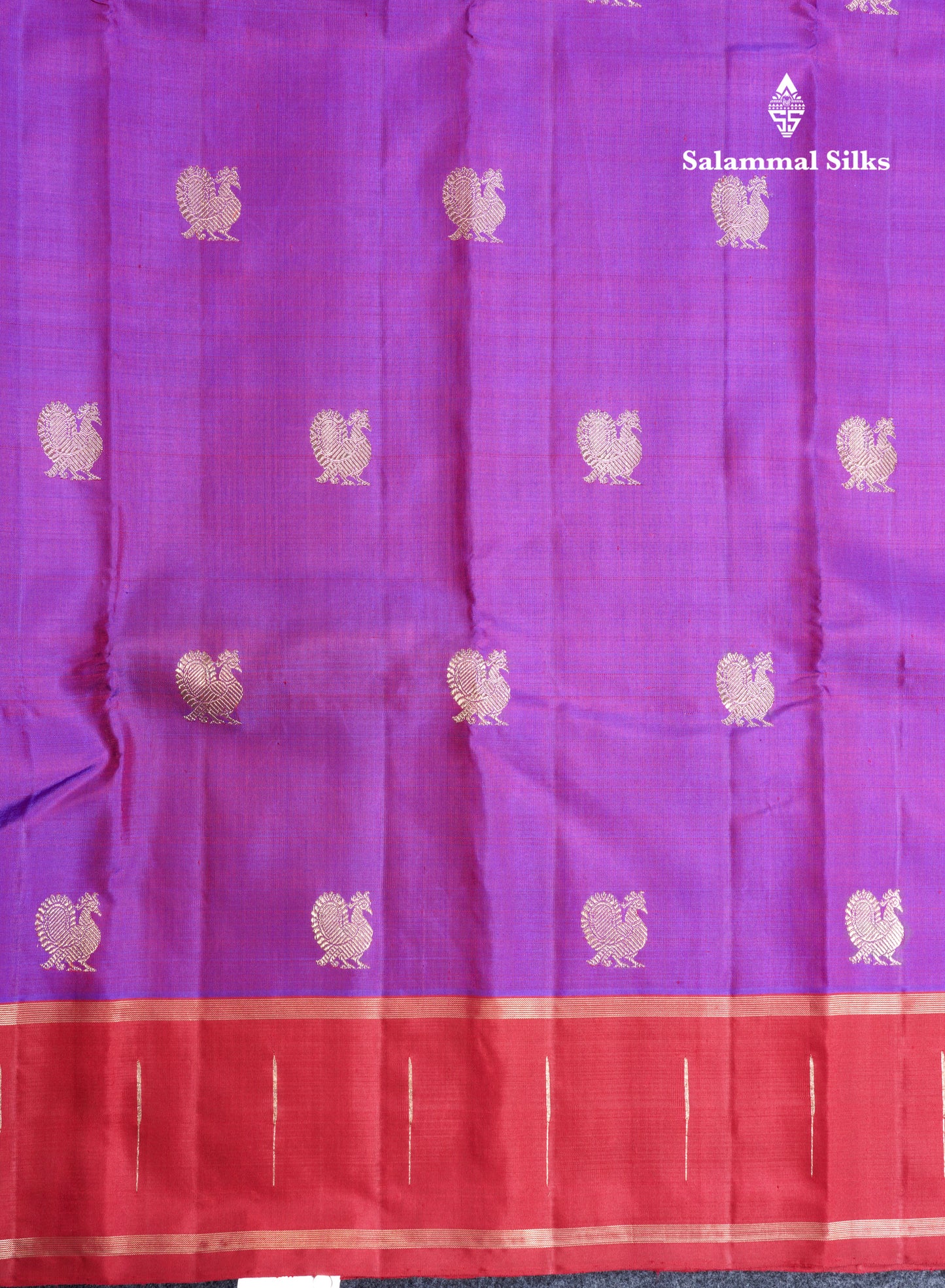 Violet Beautiful Traditional Buttas Pure Kanjivaram Silk Saree Pure Zari with Maroon Border