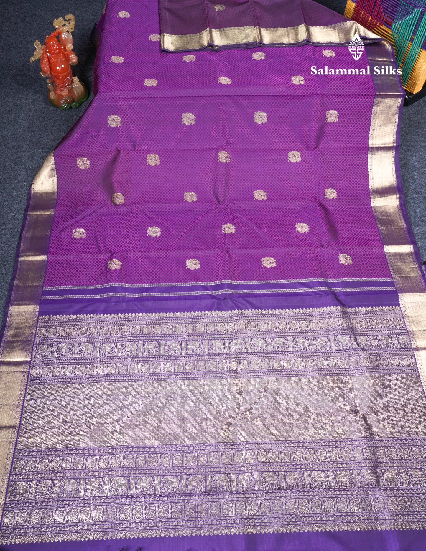 Violet Pure Kanjivaram Silk Saree Pure Zari with Beautiful Border