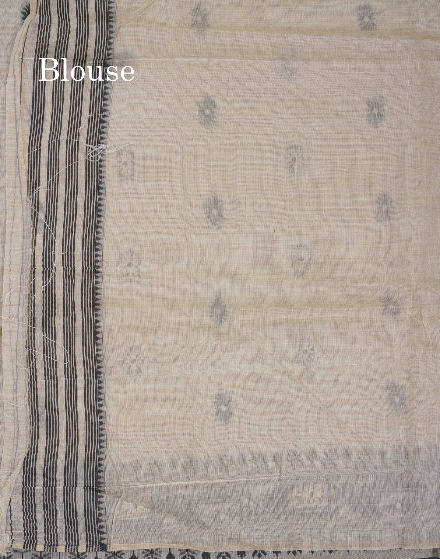 Beautiful Cream Sandal Thread Work & Zari Buttas Muga Cotton Saree With Contrast Pink Fancy Border
