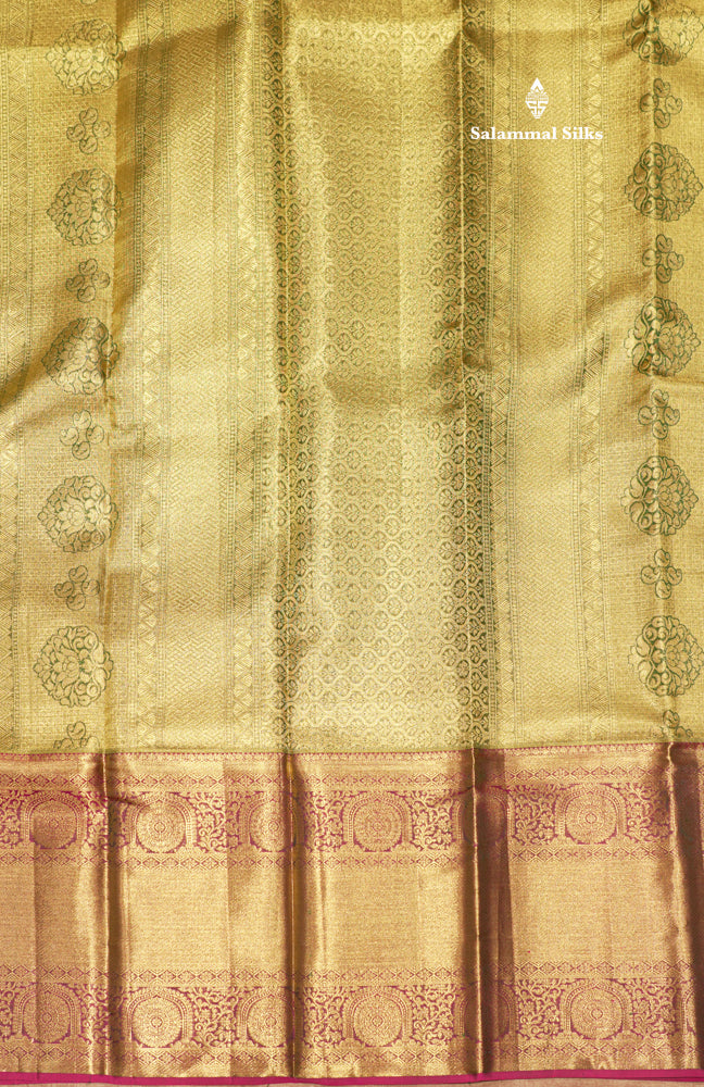 Light Green Tissue Pure Kanjivaram Silk Saree with Contrast Magenta Pink Border