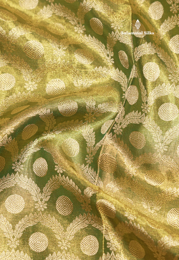 Light Green Tissue Pure Kanjivaram Silk Saree with Contrast Magenta Pink Border