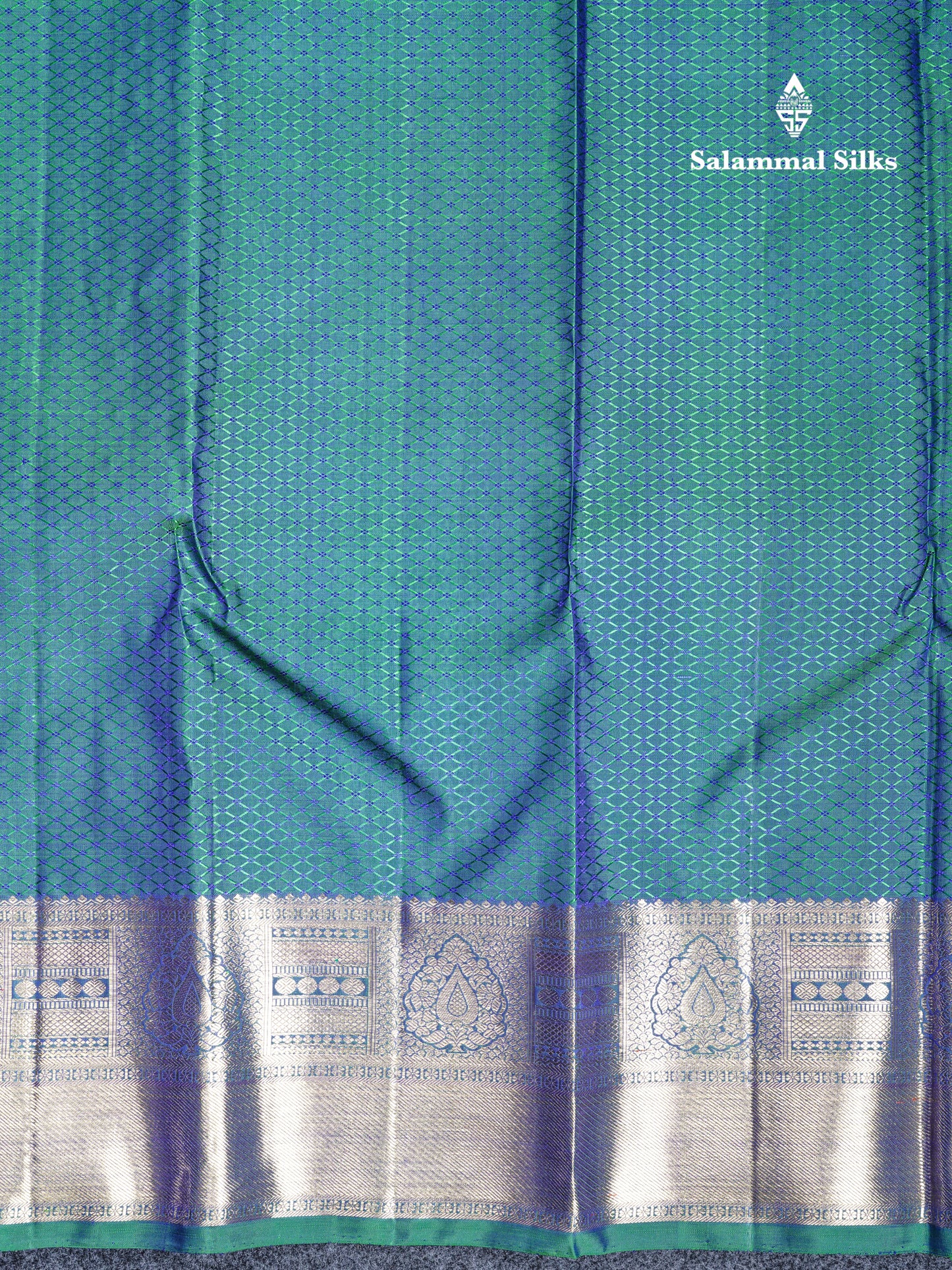 Beautiful Green And Peacock Blue Daimond Design Pure Kanjivaram Silk Saree Pure Zari with Blouse