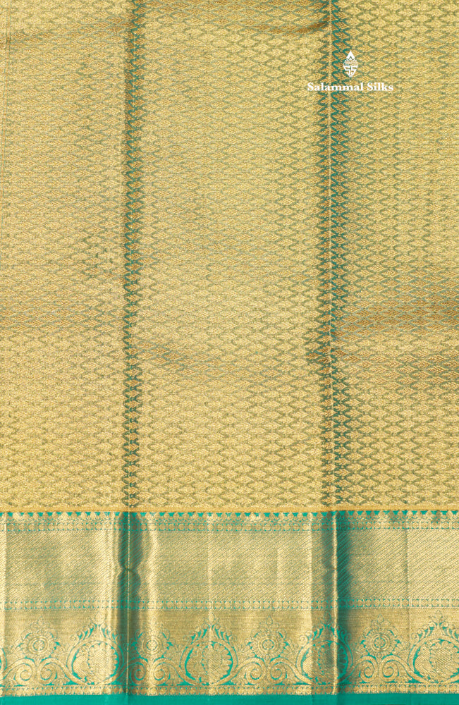 Pink Color Kanjivaram Pure Silk Saree with Saphire Green Border and Blouse