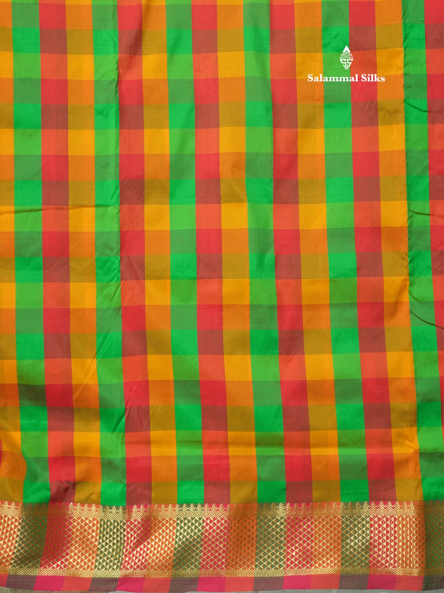 11 Yards Semi Silk Saree Multicolour Checks with Self Border
