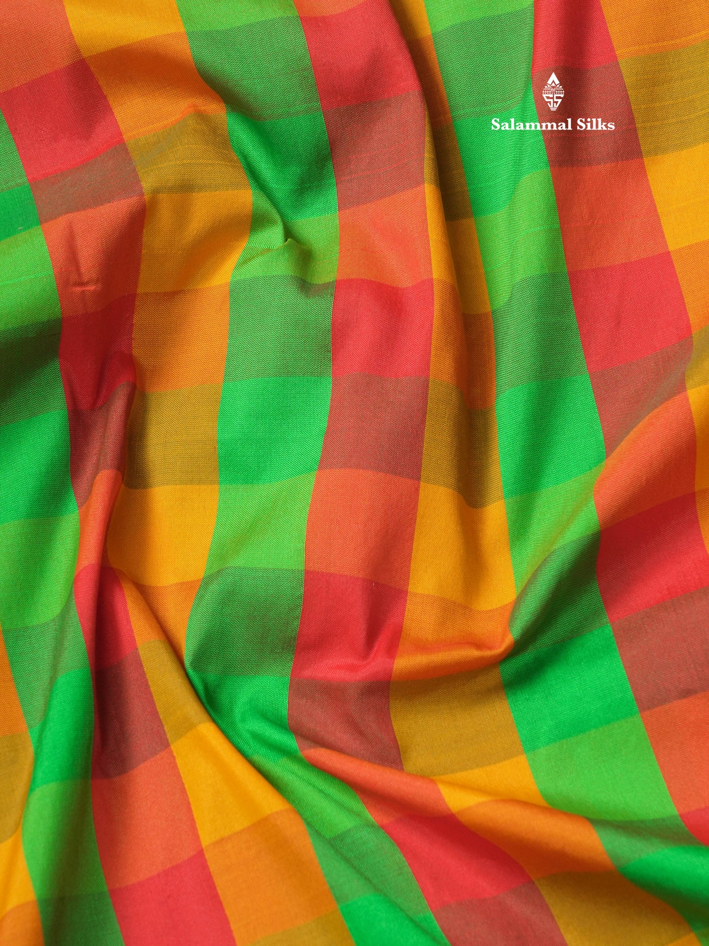 11 Yards Semi Silk Saree Multicolour Checks with Self Border