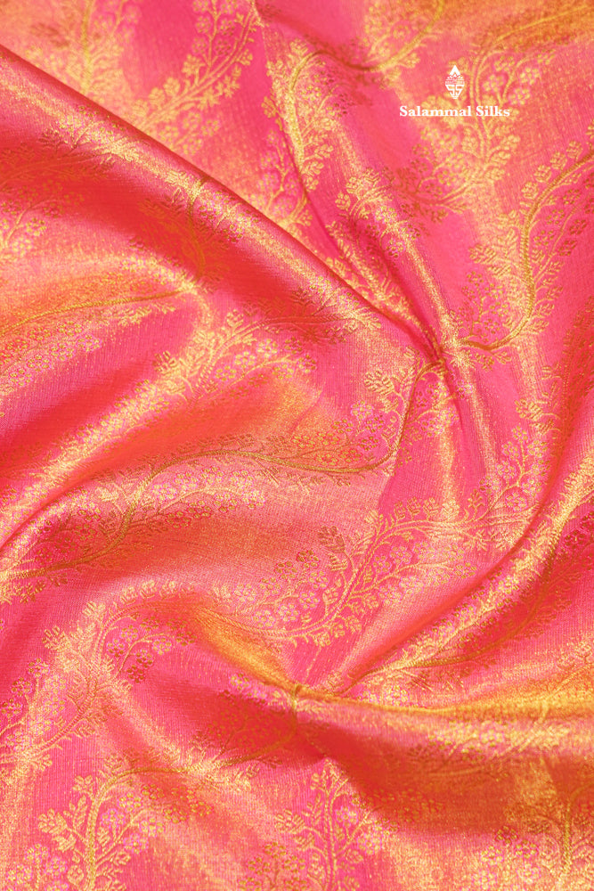 Pink Color Kanjivaram Pure Silk Saree with Saphire Green Border and Blouse