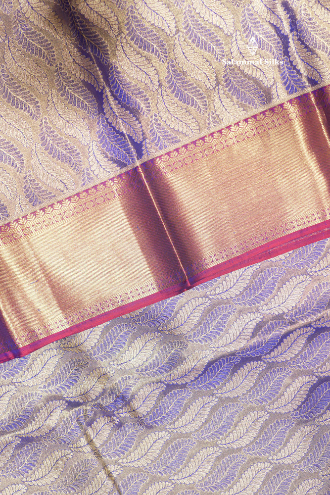 Blue Colour Tissue Pure Kanjivaram Silk Saree with Gold Zari Long Border