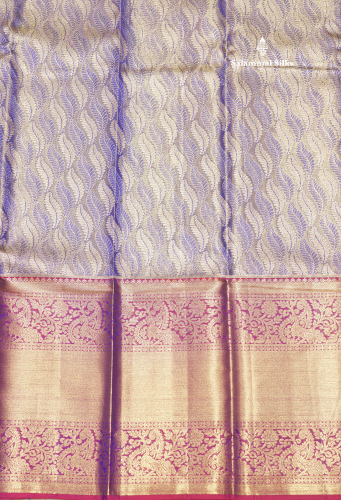 Blue Colour Tissue Pure Kanjivaram Silk Saree with Gold Zari Long Border
