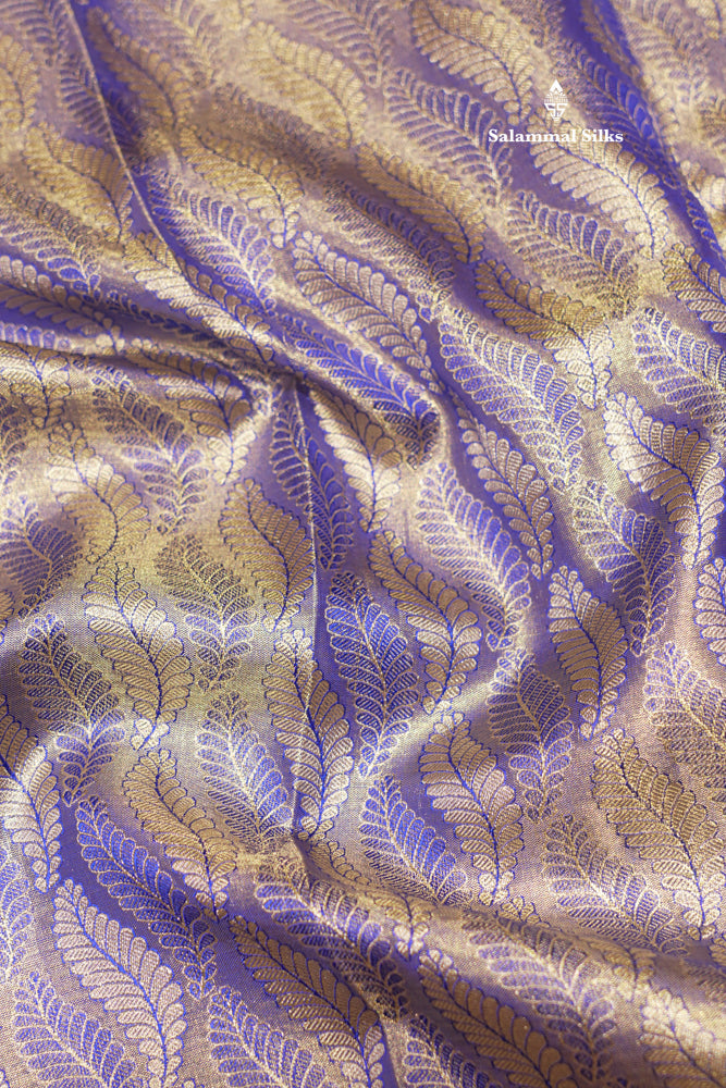Blue Colour Tissue Pure Kanjivaram Silk Saree with Gold Zari Long Border