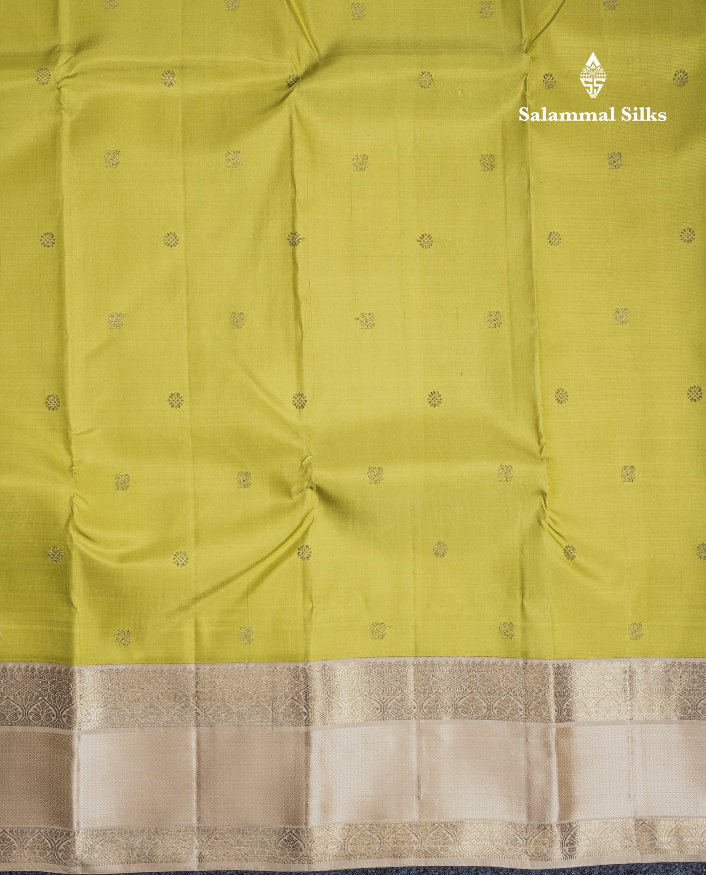 Golden Yellow Beautiful Small Buttas Pure Kanjivaram Silk Saree Pure Zari with Traditional Cream Double Border