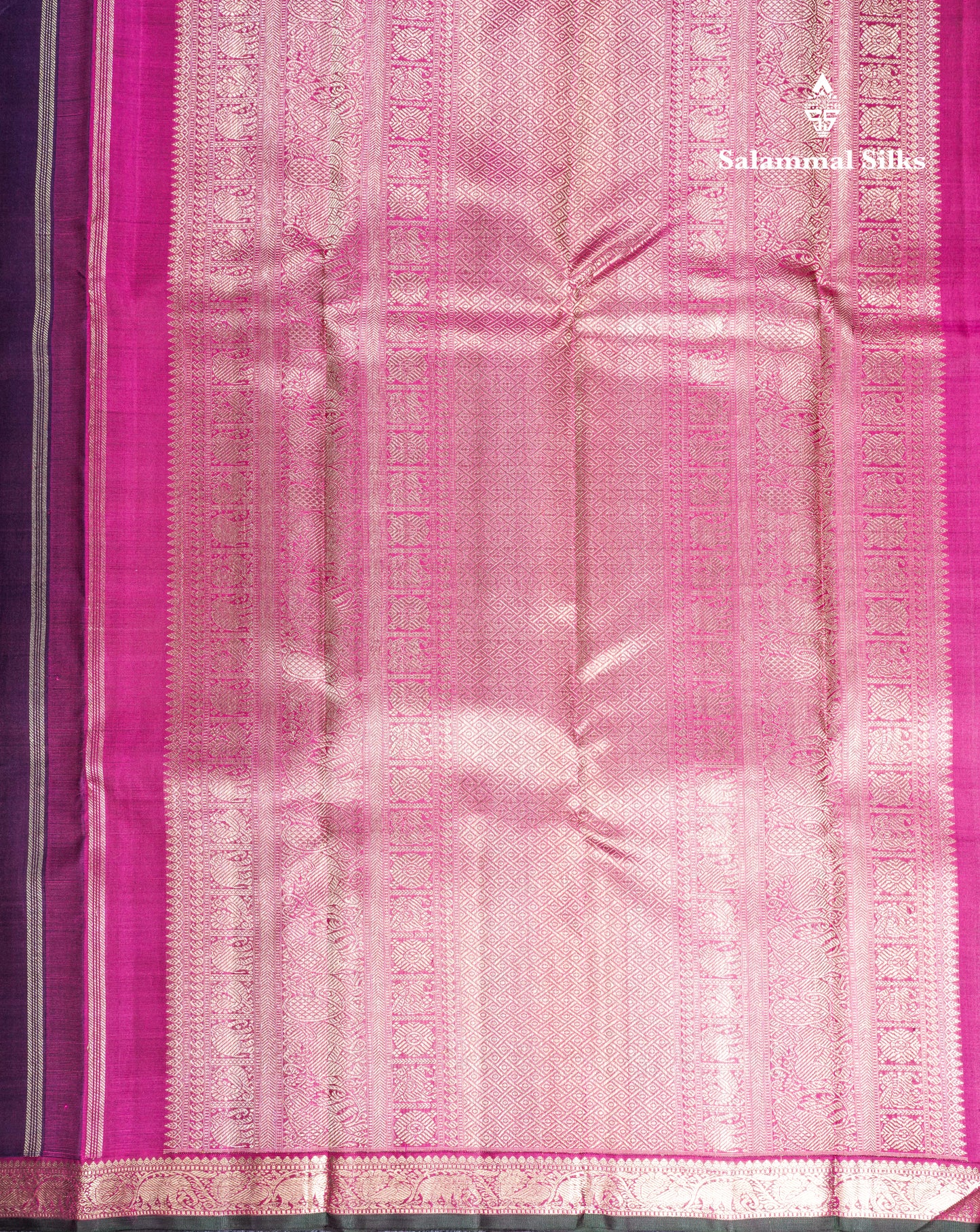 Violet Beautiful Small Buttas Pure Kanjivaram Silk Saree Pure Zari with Traditional Small Magenta Border