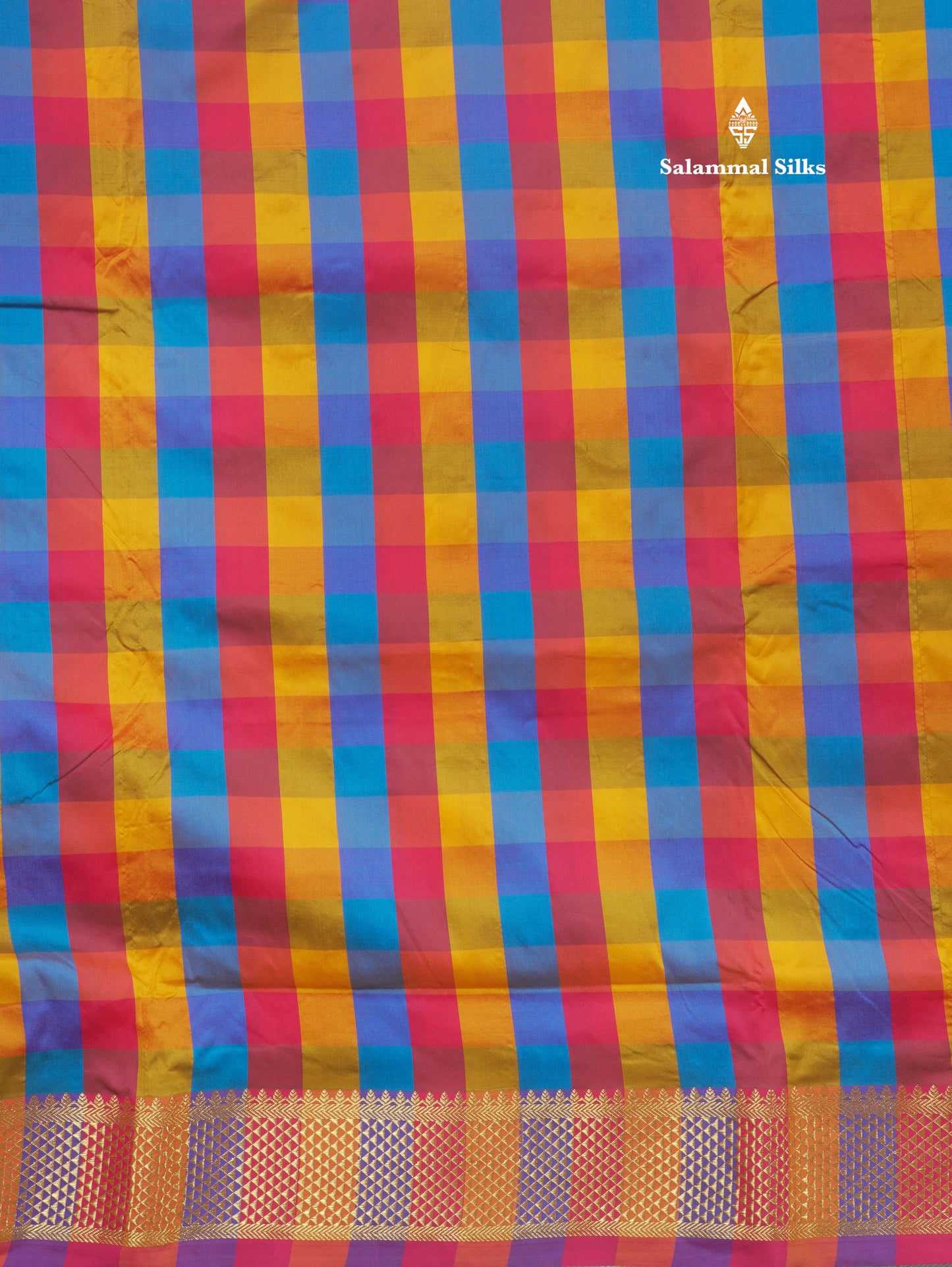 9.5 Yards Semi Silk Saree Multicolour Checks with Self Border