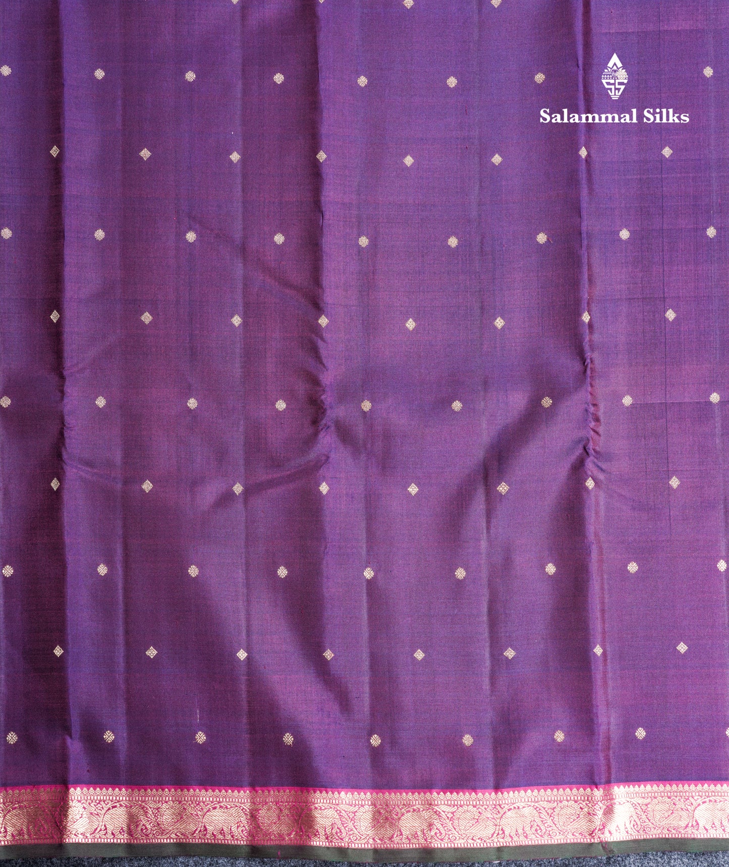 Violet Beautiful Small Buttas Pure Kanjivaram Silk Saree Pure Zari with Traditional Small Magenta Border