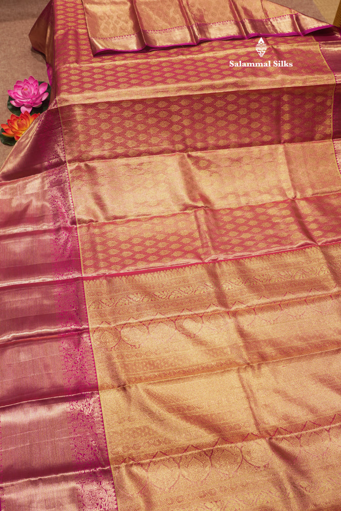 Pink Colour Pure Kanjivaram Silk Saree with Contrast Magenta Pink Border