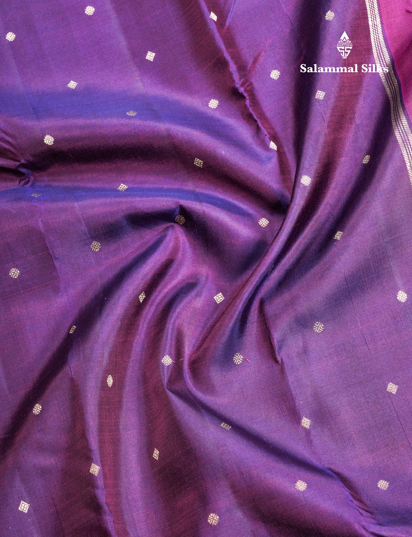 Violet Beautiful Small Buttas Pure Kanjivaram Silk Saree Pure Zari with Traditional Small Magenta Border