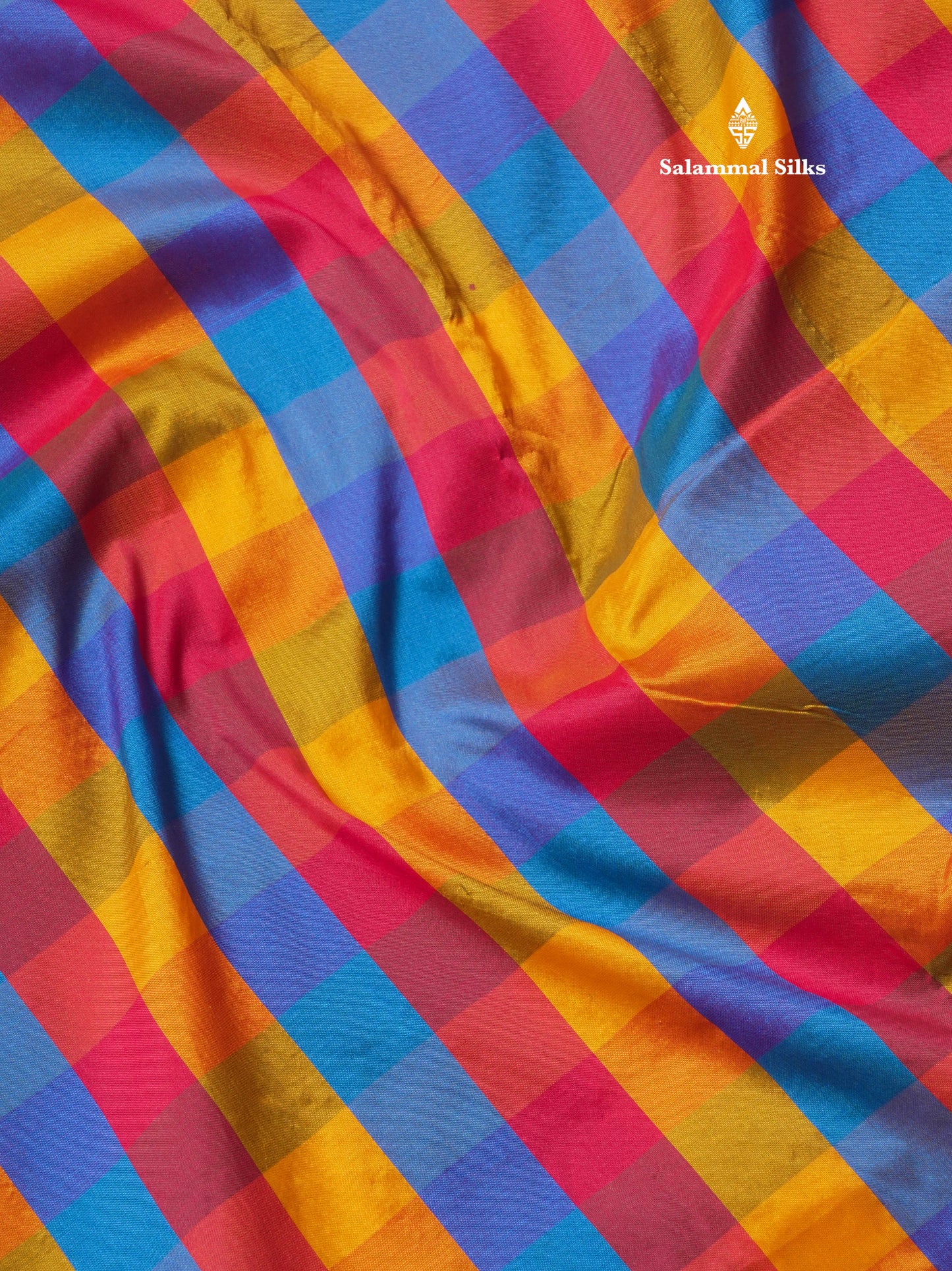 9.5 Yards Semi Silk Saree Multicolour Checks with Self Border
