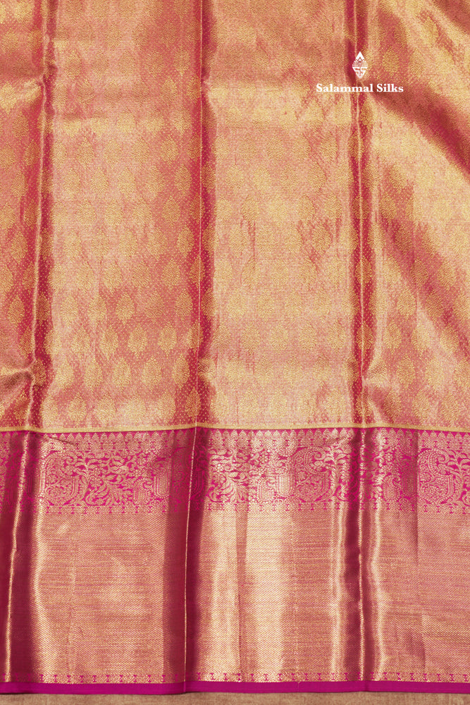 Pink Colour Pure Kanjivaram Silk Saree with Contrast Magenta Pink Border