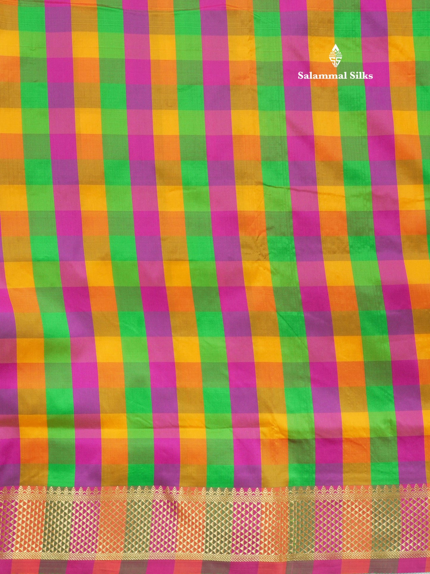 9.5 Yards Semi Silk Saree Multicolour Checks with Self Border