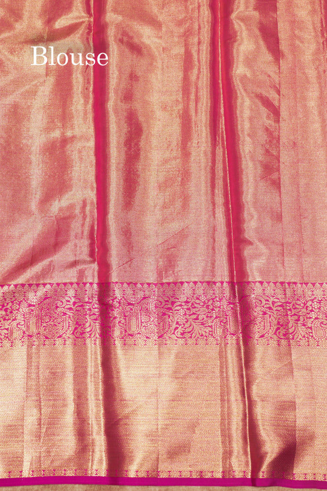 Pink Colour Pure Kanjivaram Silk Saree with Contrast Magenta Pink Border