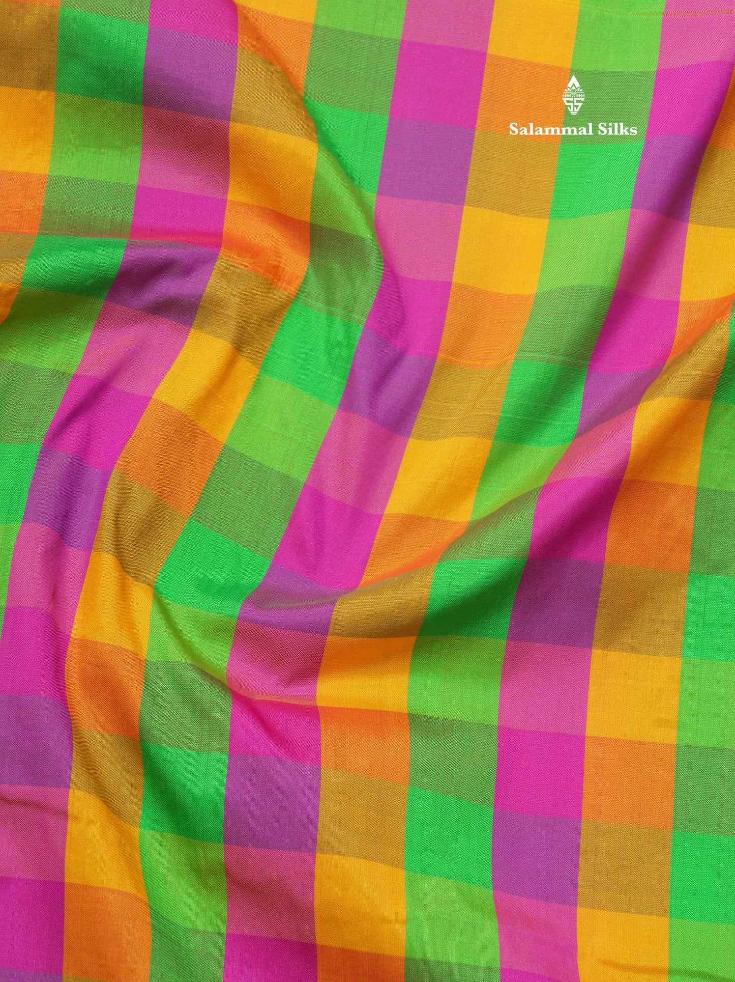 9.5 Yards Semi Silk Saree Multicolour Checks with Self Border