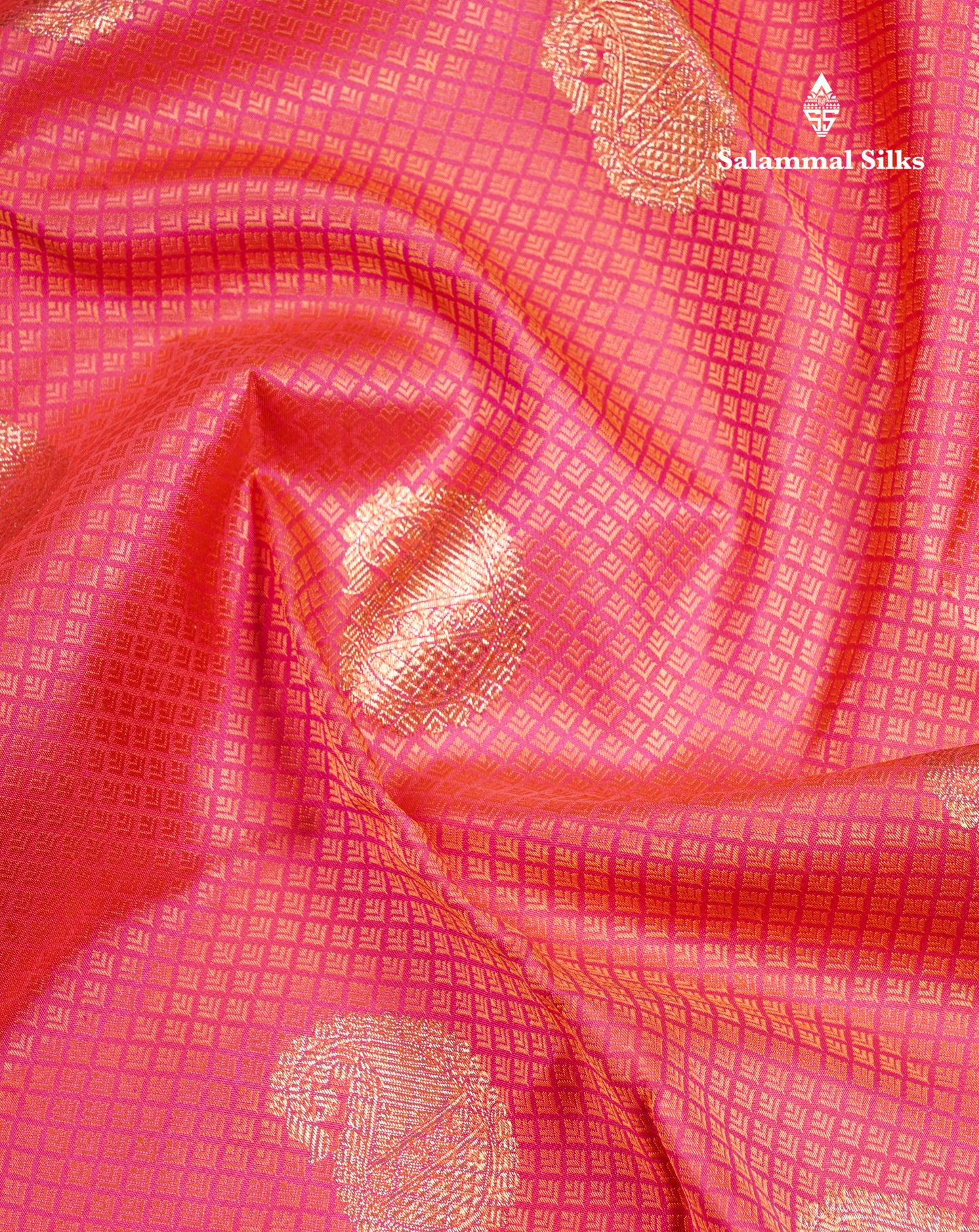 Reddish Pink Beautiful Emboss Design Bridal Pure Kanjivaram Silk Saree Pure Zari with Traditional Zari Butta Border