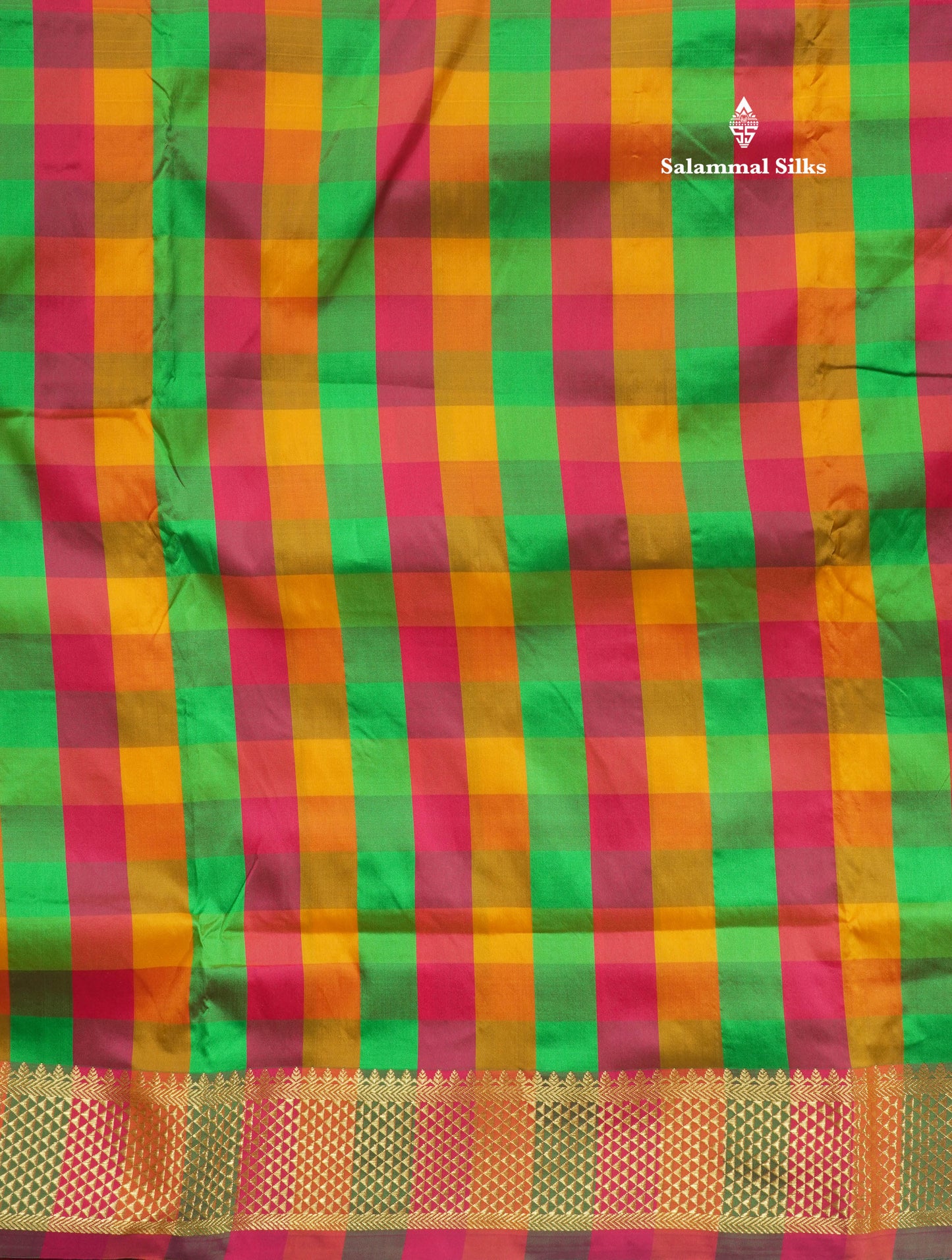 9.5 Yards Semi Silk Saree Multicolour Checks with Self Border